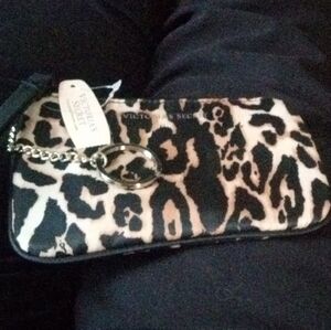 Victoria's Secret Black and Cream Animal Print Wristlet